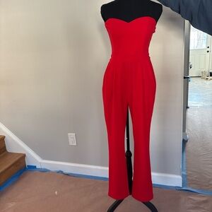 Express Vibrant Red Strapless Jumpsuit